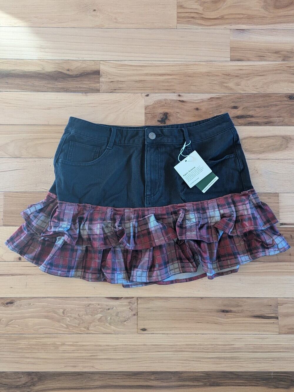 NWT Halara Denim Plaid Mini Skirt Size Large